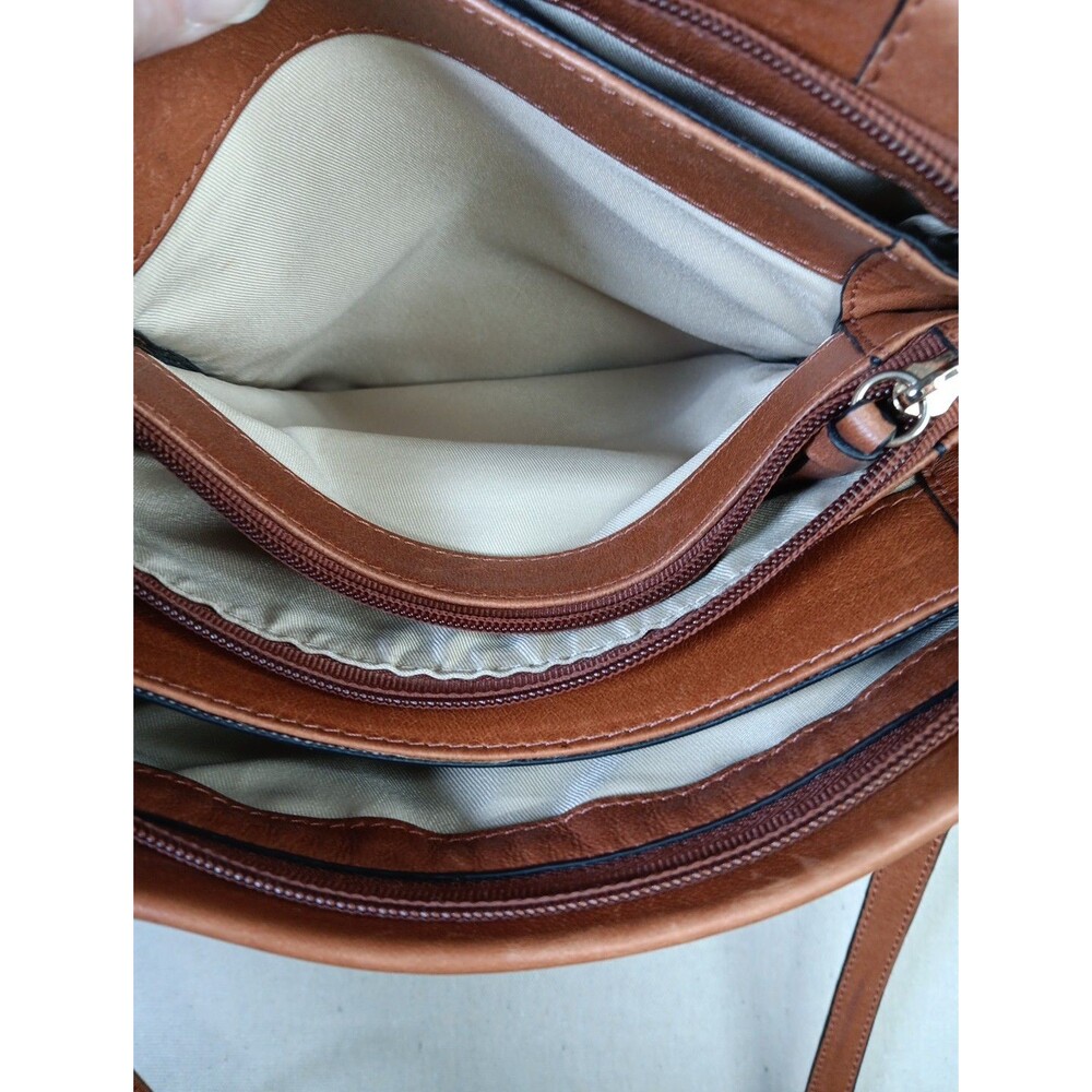 Lodis Riley Crossbody Handbag Purse Brown Leather Adjustable Zip Top EUC - Picture 7 of 8